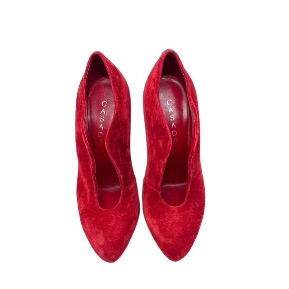 Casadei Red Suede Platform Slip On Ankle Tulip Cut Out Booties Heels Size 6‎ - Picture 2 of 11